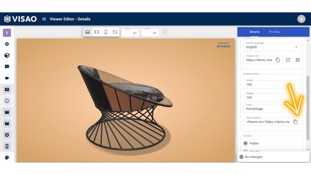 screenshot of Visao 3D viewer editor platform